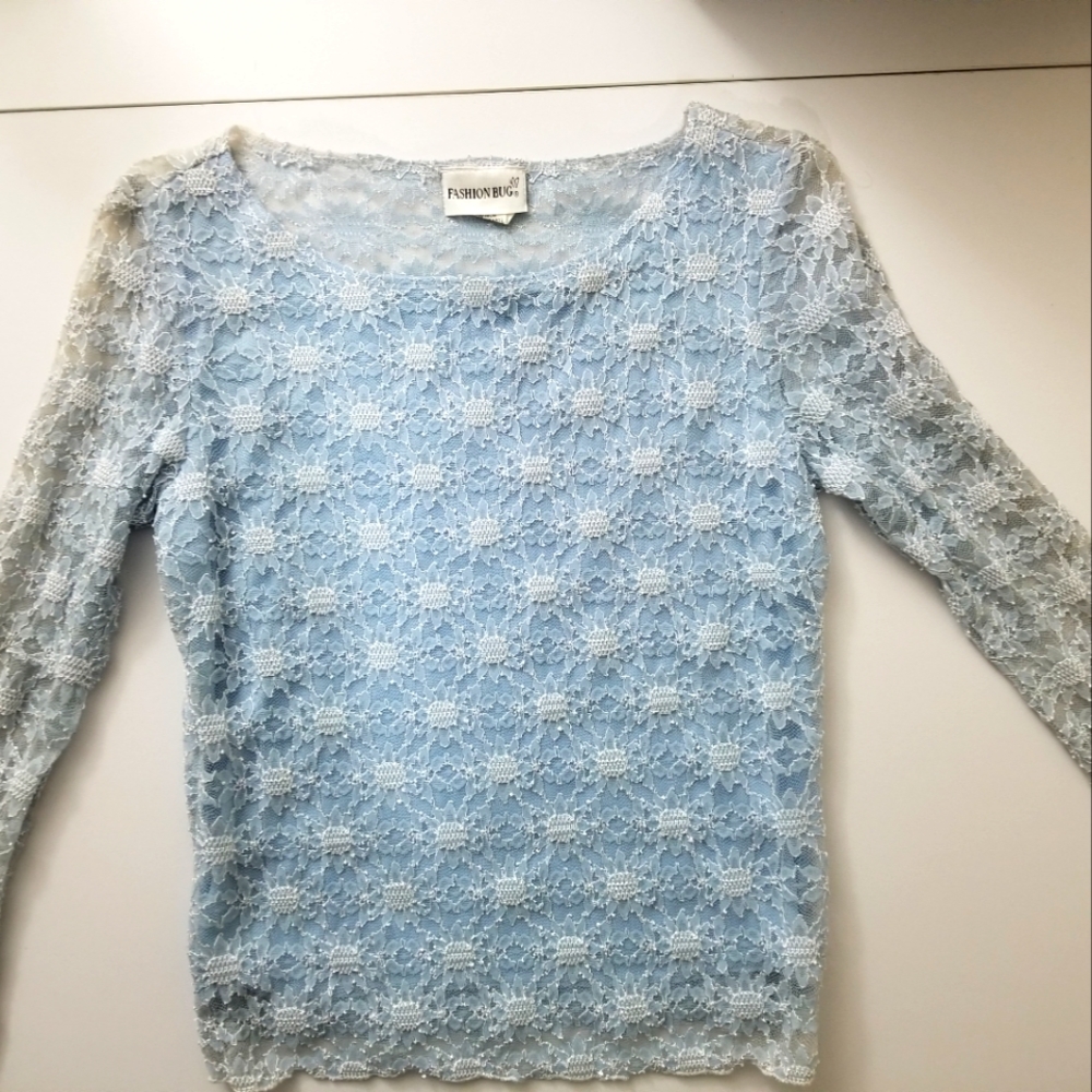 Fashion Bug long sleevelace top size small pale blue